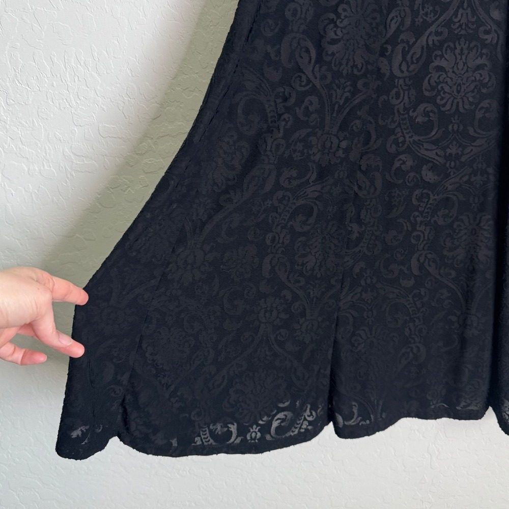 Chicos Black Damask Burnout Midi Skirt Elastic Waist Lined Sz L USA Whimsigoth - Picture 10 of 11